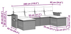 6 pcs conj. sofás jardim com almofadões vime PE cinzento-claro