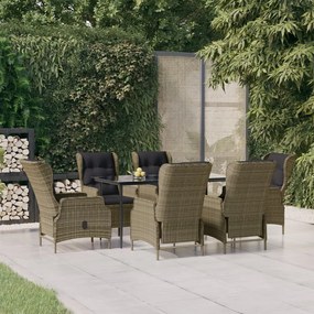 vidaXL 7 pcs conjunto de jantar para jardim vime PE castanho