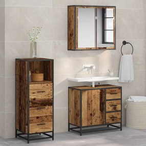 vidaXL Conjunto de Móveis para Banheiro com porta 3 pcs Madeira antiga