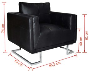 Poltrona cubo com pés cromados couro artificial preto