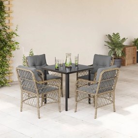 5pcs conj. jantar jardim c/ almofadões vime PE bege misturado