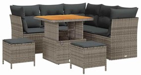 Conjunto de Sofá de Jardim de 8 Peças com Almofadas Cinza em Rattan de