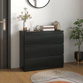 Cómoda com 3 gavetas 80 L x 39 P x 73 A cm, móvel de arrumação de linhas simples para o quarto, interior, preto