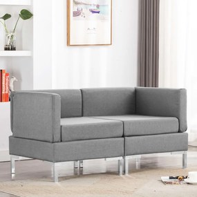 vidaXL Sofás canto seccionais + almofadões 2 pcs tecido cinzento-claro