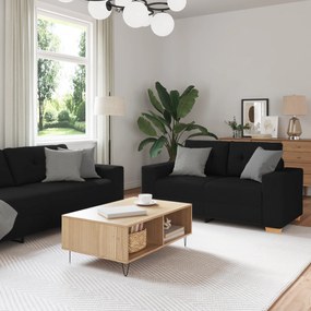 vidaXL Conjunto de Sofás com almofada 3 pcs Preto tecido