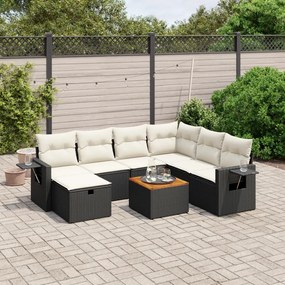8 pcs conjunto sofás de jardim com almofadões vime PE preto