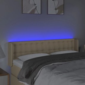 Cabeceira de cama c/ luzes LED tecido 147x16x78/88 cm cor creme