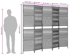 Biombo de divisão 5 painéis vime PE preto