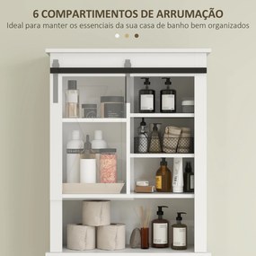 Móvel sobre Sanita com Porta de Correr Estilo Celeiro e 6 Compartimentos Móvel Casa de Banho Rústico 67x25x172 cm Branco