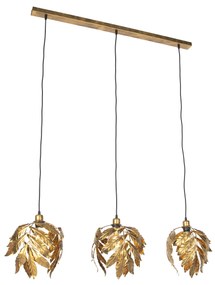 Candeeiro de suspensão vintage dourado antigo oblongo 3 luzes - Linden Clássico / Antigo