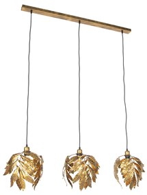 Candeeiro suspenso vintage ouro antigo oblongo 3 luzes - Linden Clássico / Antigo