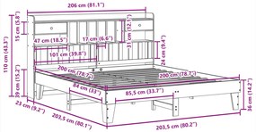 Cama sem colchão 200x200 cm madeira de pinho maciça branco