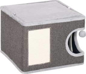 Barril para arranhar para gatos 45 C x 45 P x 35 A cm com plataforma superior, em pelúcia e sisal, 45 x 45 x 35 cm, cinzento antracite