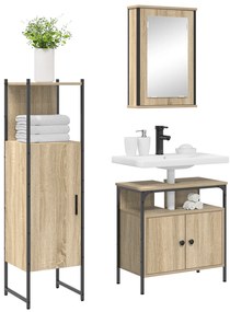 Conjunto de Móveis para Casa de Banho com 3 Peças em Carvalho Sonoma e