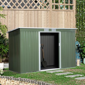 Outsunny Abrigo de Jardim 280x130x172cm Abrigo de Exterior de Aço Galvanizado com Porta Corredeira e Ventilações para Armazenamento de Ferramentas Verde Claro