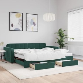 Sofá-cama c/ gavetão e gavetas 100x200 cm veludo verde-escuro