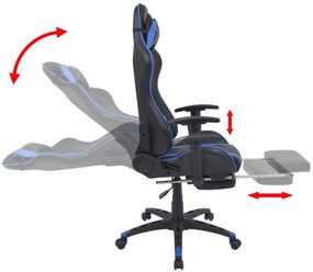 Cadeira escritório reclinável estilo corrida c/ apoio pés azul