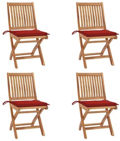 Cadeiras de jardim dobráveis c/ almofadões 4 pcs teca maciça