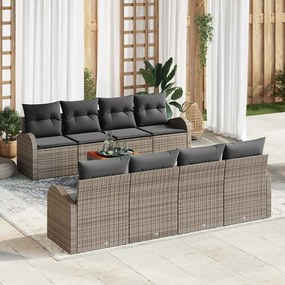 vidaXL Conjunto de Sofá de Jardim de 9 Peças com Almofadas Cinza de Rattan Polímero Acácia