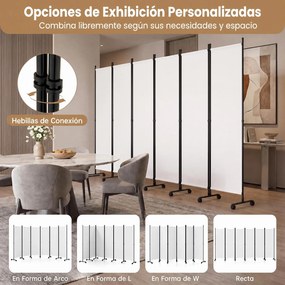 Biombo Separador de Espaço Dobrável de 6 Painéis, 331,5 x 35,5 x 173 cm, Rodas com Travão, Branco