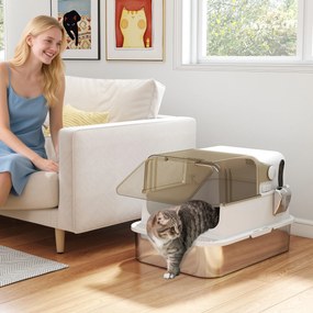 Caixa de areia fechada para gatos em aço inoxidável 70 x 50 x 46,5 cm, casa de higiene para gatos com pá, branca