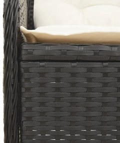 3 pcs conjunto lounge de jardim c/ almofadões vime PE preto