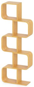 Estante em forma de S de bambu com 5 cubos abertos para sala, quarto, escritório 61 x 23 x 166 cm Natural