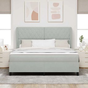 Cama Box com Colchão - Cinza Claro, 180x200 cm, Veludo