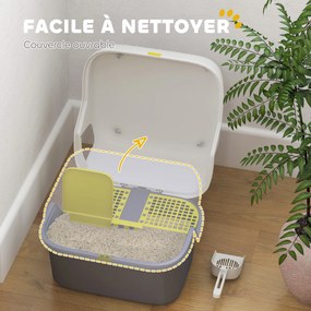 Caixa de areia para gatos 50 x 50 x 39 cm, casa de higiene para gatos, com tampa superior que se fecha e abre, creme, cinzento