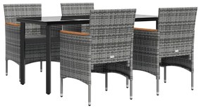 5 pcs conjunto de jantar jardim com almofadões cinzento/preto