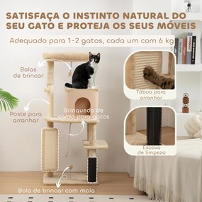 Arranhador para Gatos Grande Altura 132 cm com Plataformas Postes com Escova Bolas Suspensas e Almofadas para Arranhar Bege