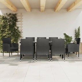 vidaXL 9 pcs conjunto de jantar para jardim vime PE e aço preto