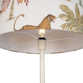 Candeeiro de Pé Japandi Bege com Abajur com Padrão Animal Multicolorido 50cm - Simplo