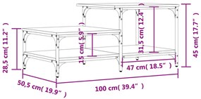Mesa de centro 100x50,5x45 cm derivados madeira carvalho fumado