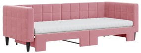 Sofá-cama com gavetão e colchões 80x200 cm veludo rosa