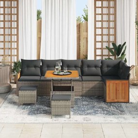 Conjunto de Sofá de Jardim vidaXL 9 Peças com Almofadas Cinzento Ratta