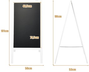 Quadro Branco Magnético de Madeira de Tripé Dupla Face Dobrável com Borracha e Giz para Mensagens de Restaurantes ou de Casamento 50 x 53 x 98 cm Branco
