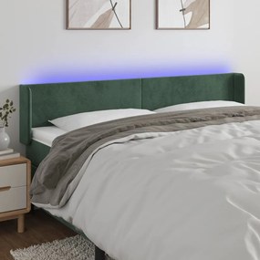 Cabeceira cama c/ luzes LED veludo 183x16x78/88 cm verde-escuro