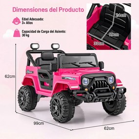 Carro Elétrico para Crianças 2 a 5 anos, 99 x 62 x 62 cm, Com Comando Parental, Rosa escuro