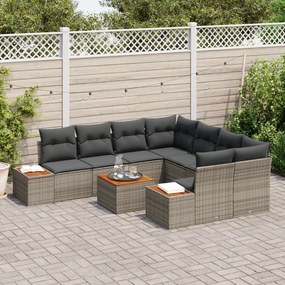 Conjunto de Sofá de Jardim vidaXL 9 Peças com Almofadas Cinza Rattan P