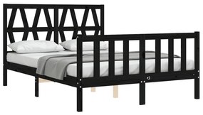 Estrutura de cama com cabeceira 140x190 cm madeira maciça preto