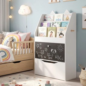 Estante Infantil para Livros e Brinquedos, 69 x 30 x 101 cm, Quadro de Ardósia Integrado, Branco