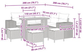 Conjunto de Sofá de Jardim vidaXL 9 Peças com Almofadas Bege Rattan Po