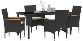 Conjunto de Jantar para Jardim de 5 Peças com Almofadas Rattan Preto v