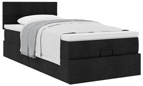 Cama otomana com colchão 100x200 cm tecido preto