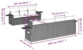 8 pcs conj. sofás jardim c/ almofadões vime PE cinzento-claro