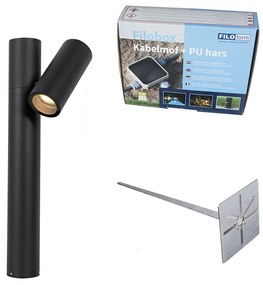 Candeeiro de exterior preto com estaca de terra e prensa-cabos 50cm IP44 - Solo Deluxe