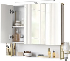 Armário de casa de banho com iluminação LED 14,6 x 70,1 x 70,1 cm branco-dourado