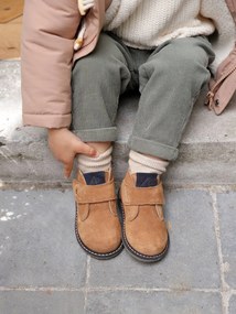 Botas em pele, com barra autoaderente, para bebé camelo