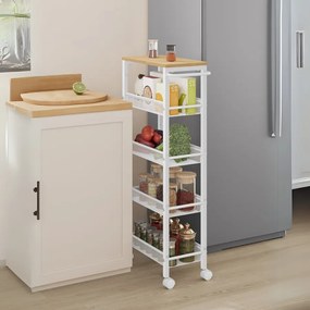Carrinho cozinha com 5 níveis com rodas 22 x 45,4 x 99,6 cm Branco e cor carvalho